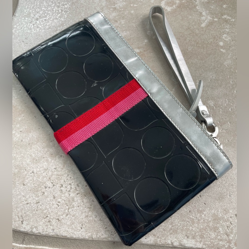 kate spade Black and Silver Wristlet with Red Accent